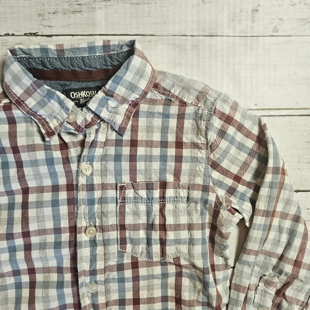 Oshkosh B'Gosh Plaid Button Down Size 5 Blue And Reddish Brown‎